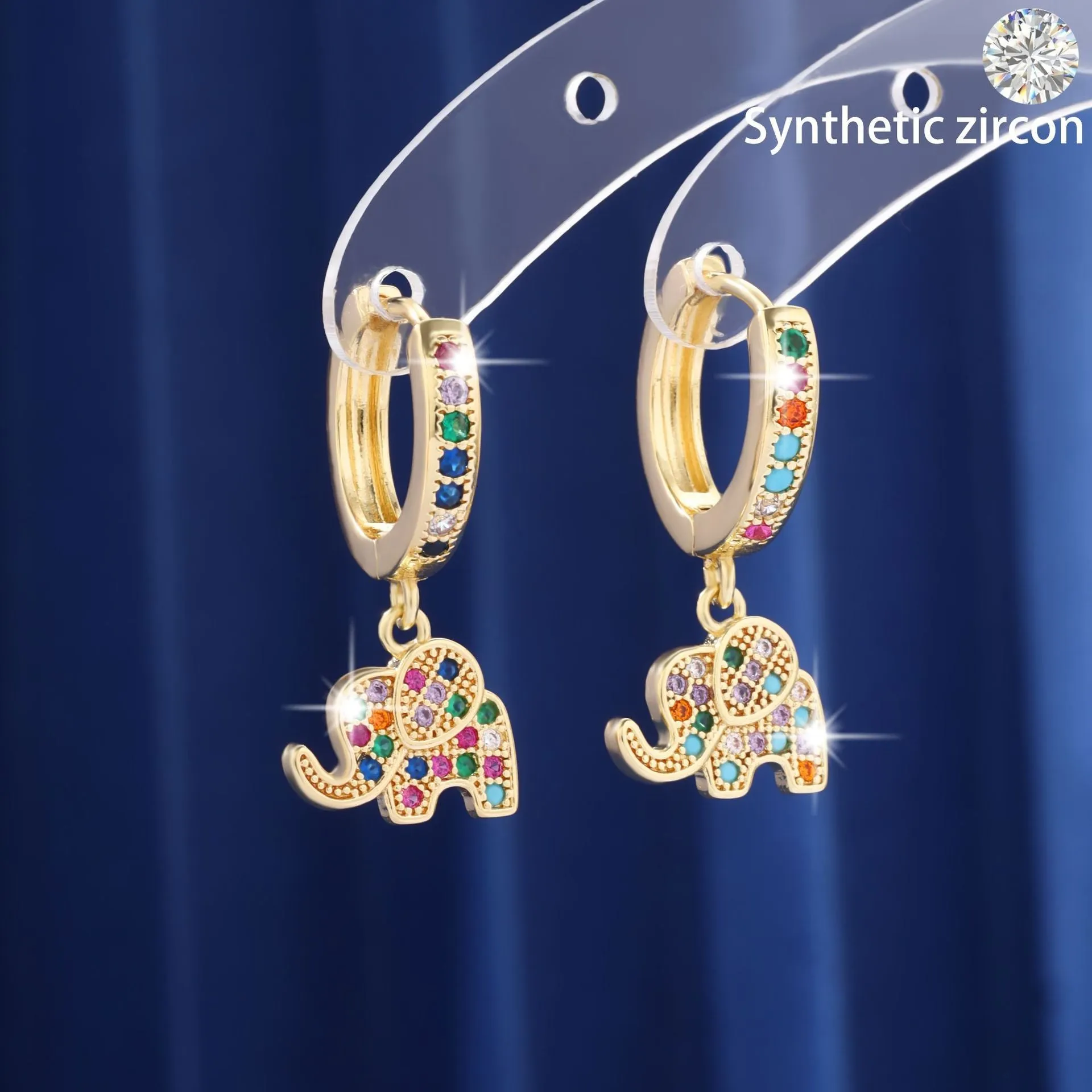 Zircon inlaid copper earrings with irregular animal zodiac design in colour ED81886-J