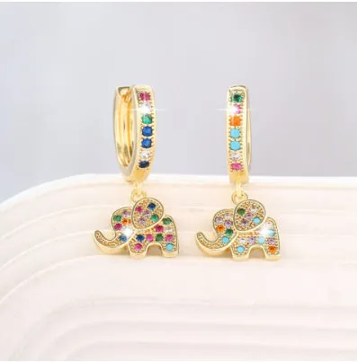 Zircon inlaid copper earrings with irregular animal zodiac design in colour ED81886-J