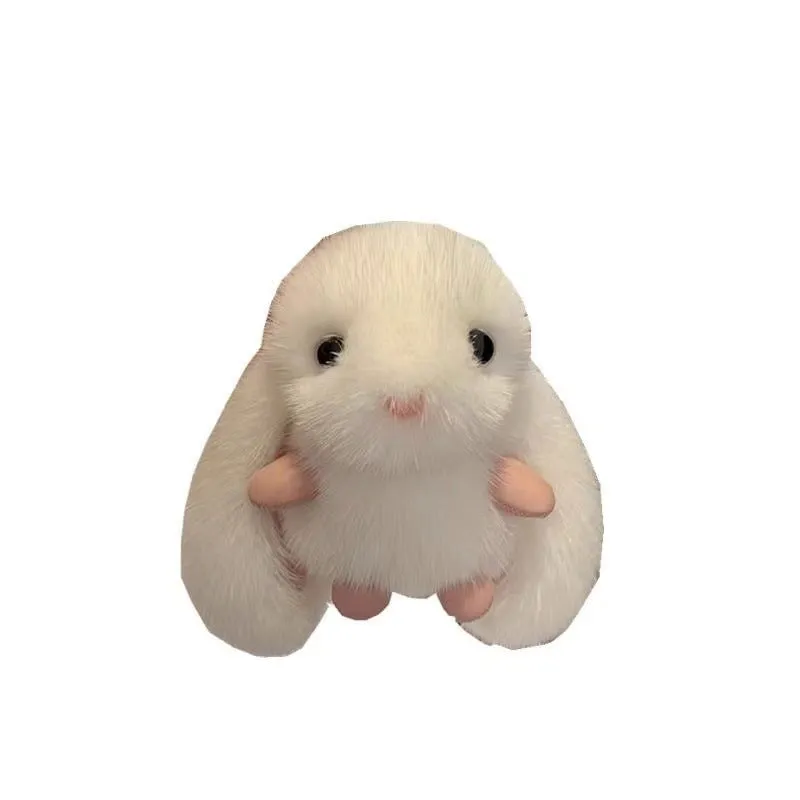 Mink plush bunny pendant keychain in pink with soft plush surface and compact shape