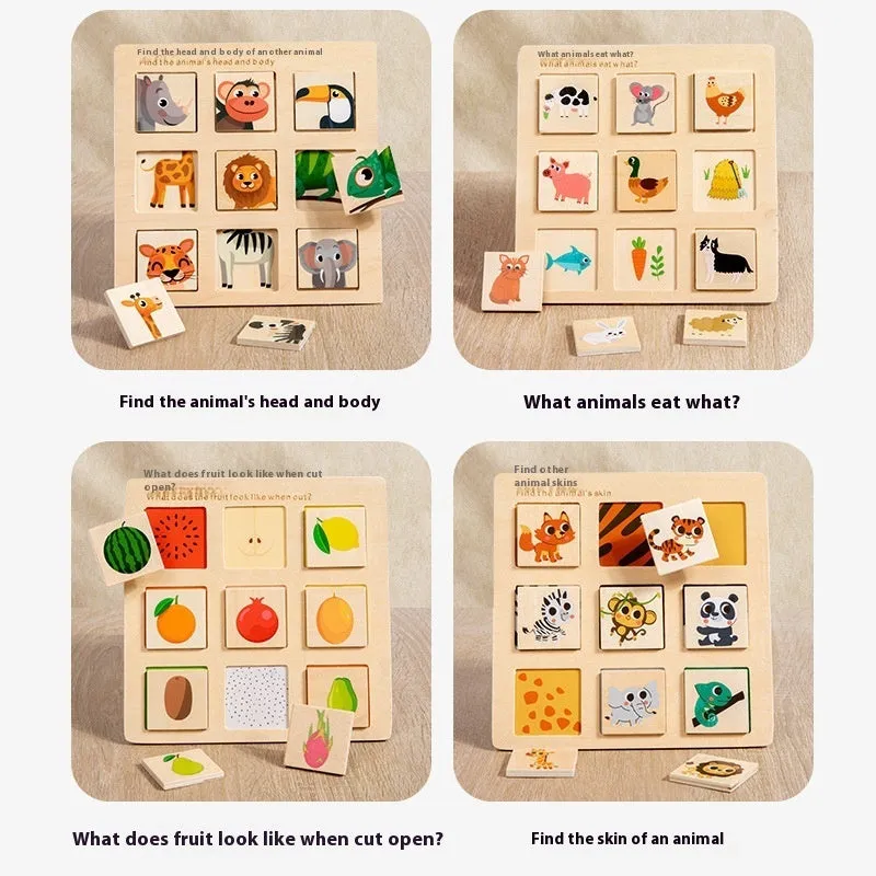 Wooden Montessori matching puzzle board with colour pieces, 17.5cm diameter, in colour box packaging