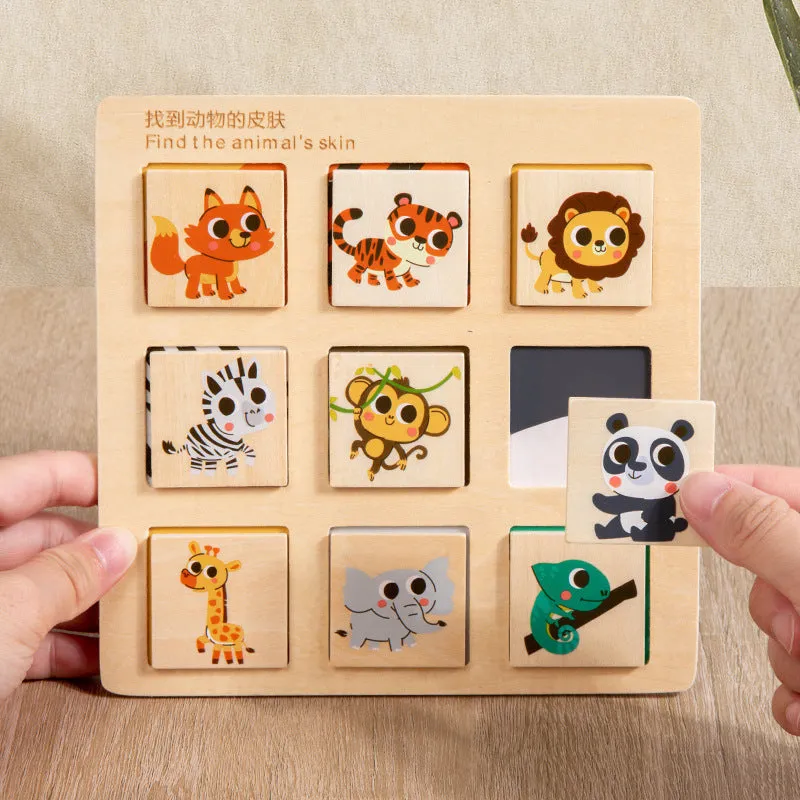 Wooden Montessori matching puzzle board with colour pieces, 17.5cm diameter, in colour box packaging