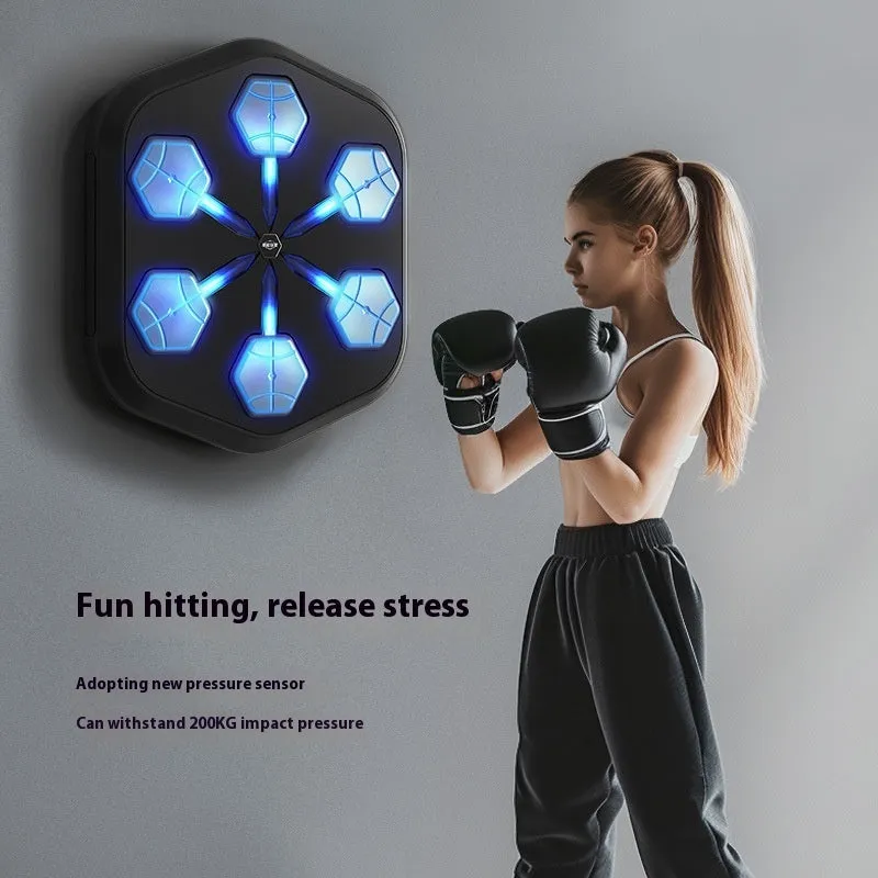 Third-generation smart Bluetooth music boxing wall target in black, PU striking surface, 590x508x90 mm, wall-mounted