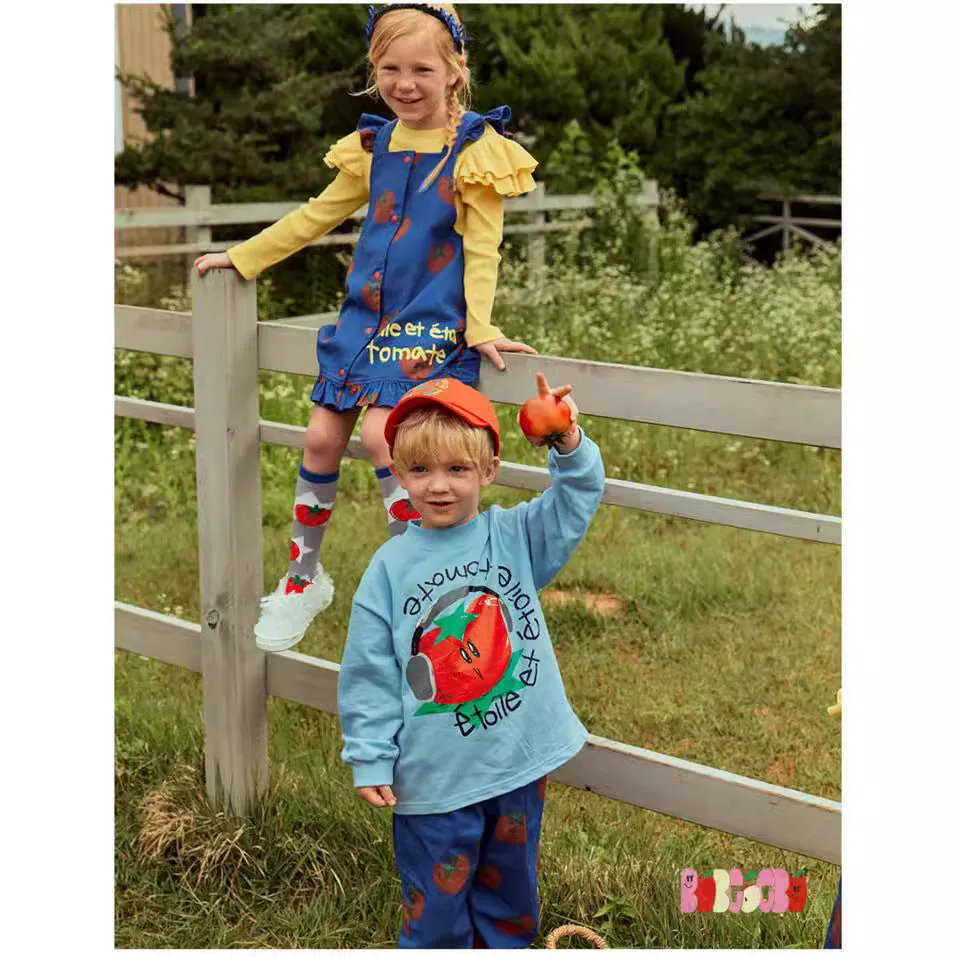 Children's casual loose cotton cartoon print long sleeve pullover top in Korean style, available in multiple sizes from 90cm to 150cm