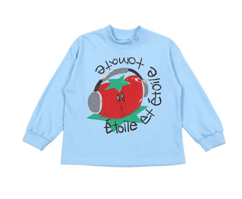 Children's casual loose cotton cartoon print long sleeve pullover top in Korean style, available in multiple sizes from 90cm to 150cm