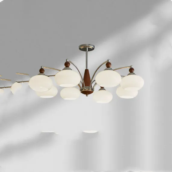 Creative persimmon glass and chrome chandelier with multiple heads in ancient middle style