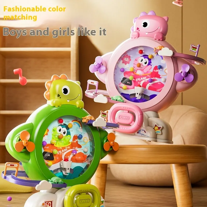 Children's dinosaur bean machine toy with 15 beads and 2 cars in green plastic for indoor play