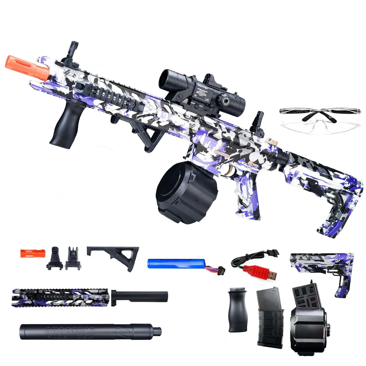 Outdoor gel ball electric continuous hair graffiti launcher toy in plastic with colour options for boys and girls