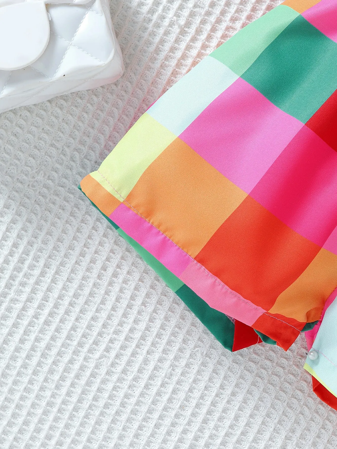Girls' woven halter backless plaid princess dress in orange red with matching hat on child aged 4–7 years