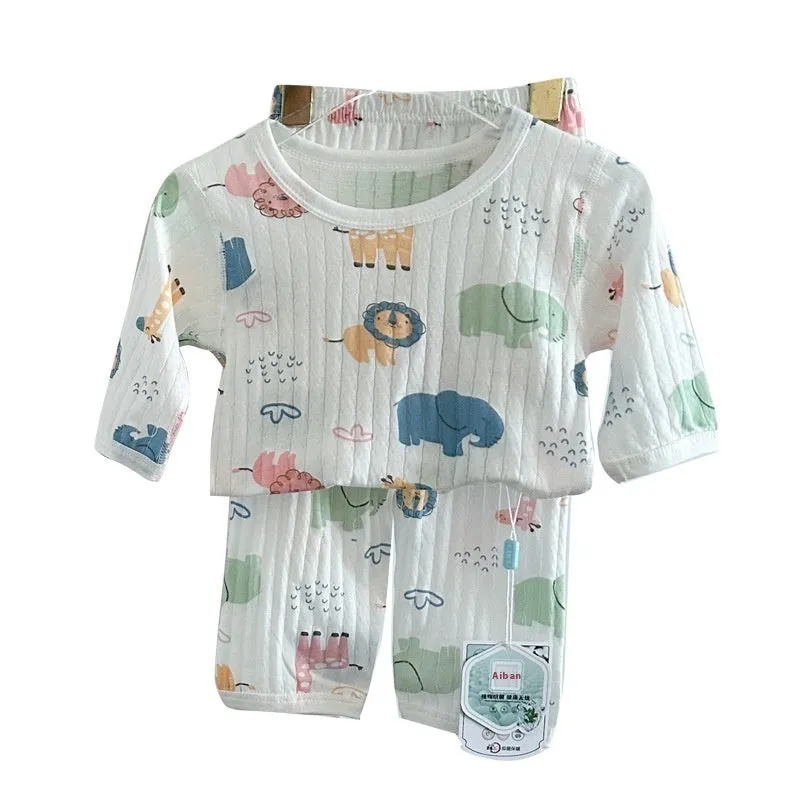 Children's thin cotton three-quarter sleeve loungewear suit in summer patterns for boys and girls