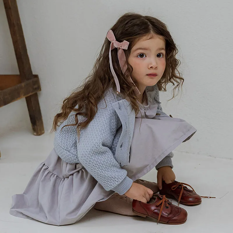 Girl's solid colour cotton princess dress with lace layering stitching, long sleeves, lotus root starch colour