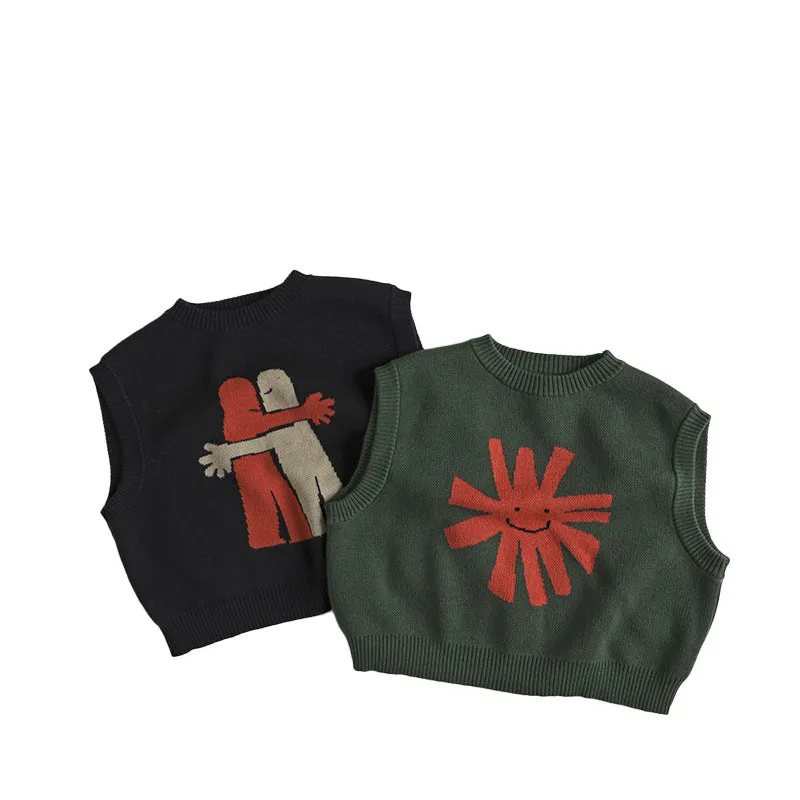 Unisex cartoon pattern cotton sweater for kids in black, suitable height 80-130cm