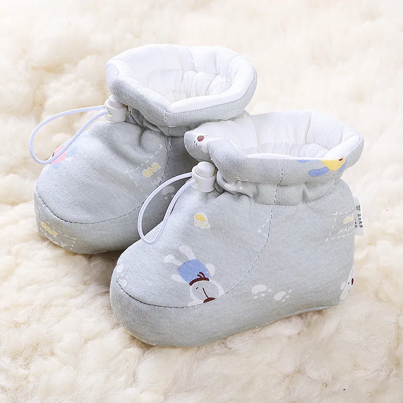 Soft cotton baby foot protector with cartoon pattern in yellow deer design, inner length 11.5cm