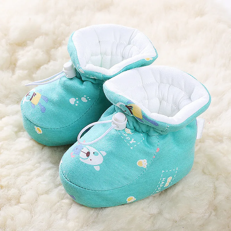 Soft cotton baby foot protector with cartoon pattern in yellow deer design, inner length 11.5cm
