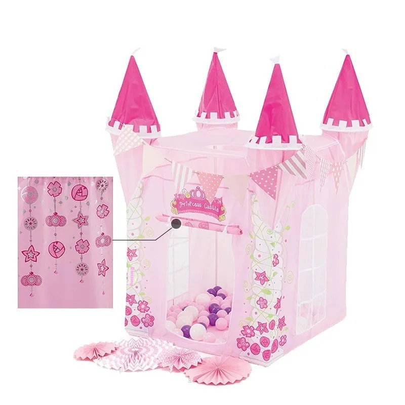 Children's princess castle tent in castle tent colour, made from polyester taffeta, folded for storage