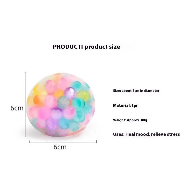 Rainbow TPR soft rubber stress ball 6cm diameter on white background OPP bag