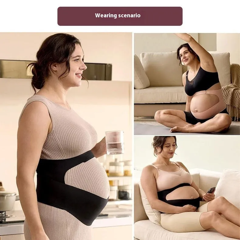 Thin prenatal abdominal belt in skin colour for mid-to-late pregnancy support, side view