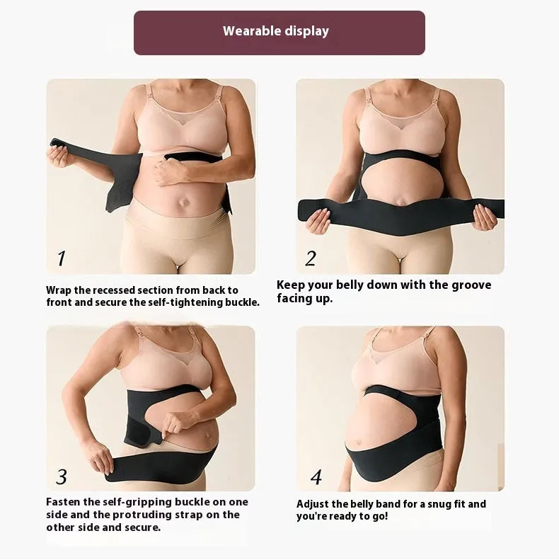Thin prenatal abdominal belt in skin colour for mid-to-late pregnancy support, side view