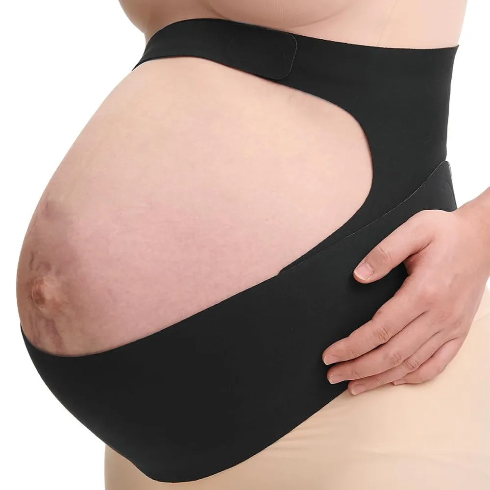 Thin prenatal abdominal belt in skin colour for mid-to-late pregnancy support, side view