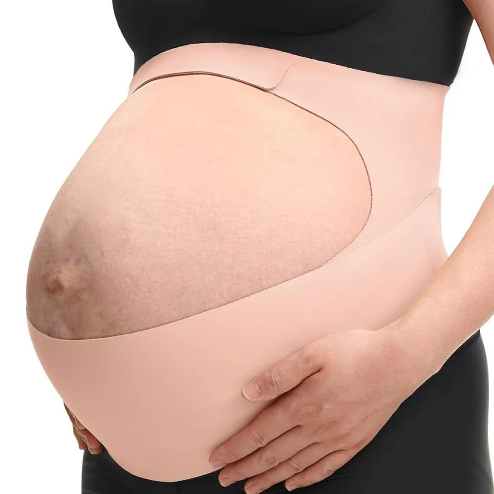 Thin prenatal abdominal belt in skin colour for mid-to-late pregnancy support, side view