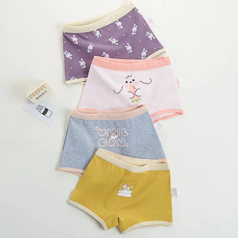 Girls' pure cotton underwear shorts set in 4 pairs, available for heights 110-170cm, cotton fabric