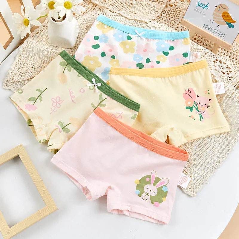 Girls' pure cotton underwear shorts set in 4 pairs, available for heights 110-170cm, cotton fabric