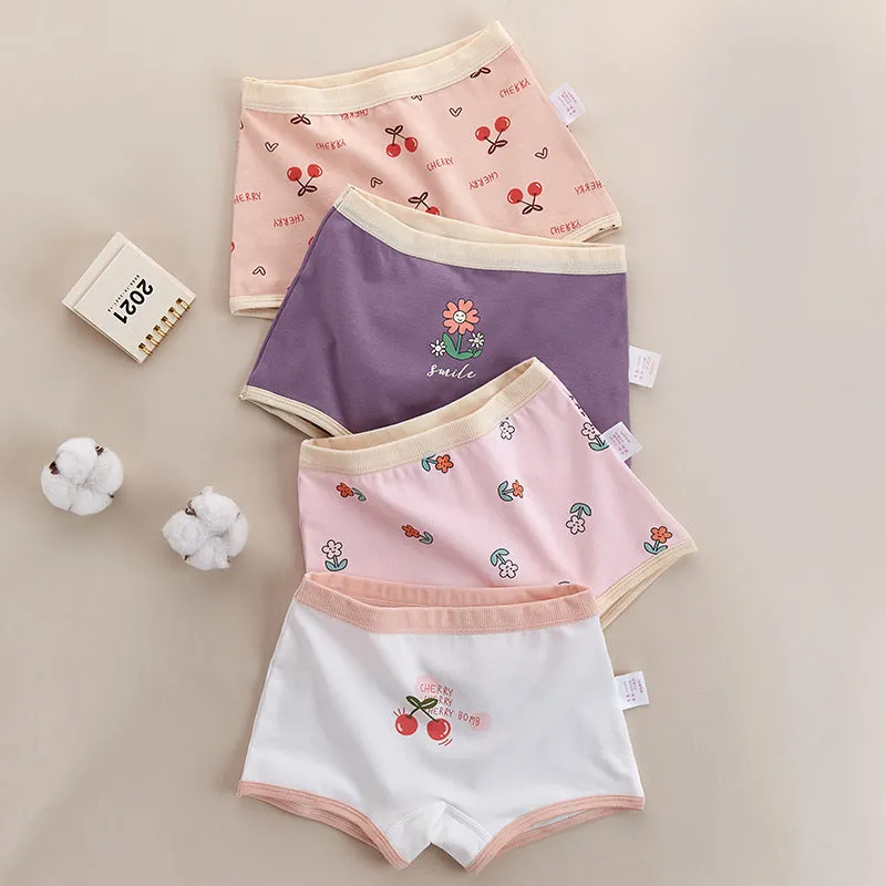 Girls' pure cotton underwear shorts set in 4 pairs, available for heights 110-170cm, cotton fabric