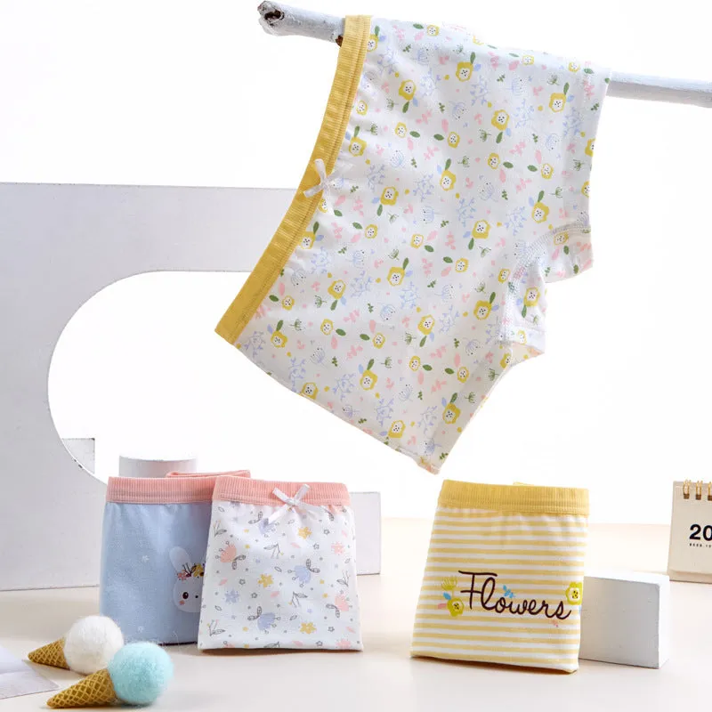 Girls' pure cotton underwear shorts set in 4 pairs, available for heights 110-170cm, cotton fabric
