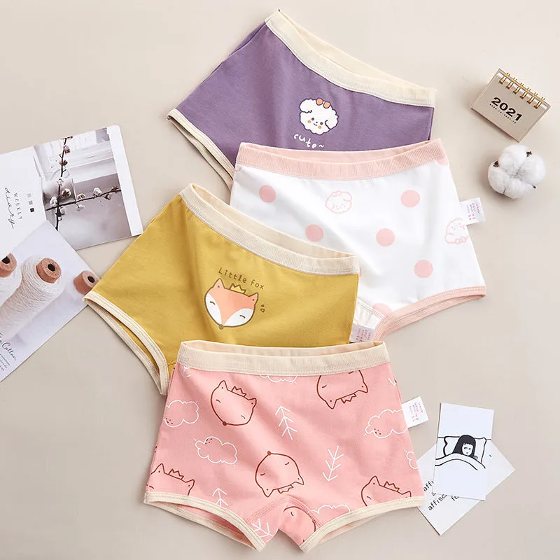 Girls' pure cotton underwear shorts set in 4 pairs, available for heights 110-170cm, cotton fabric