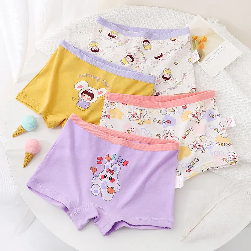 Girls' pure cotton underwear shorts set in 4 pairs, available for heights 110-170cm, cotton fabric