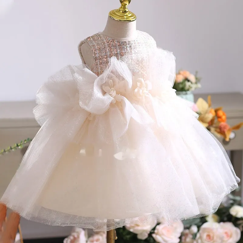 Girls birthday princess dress in linen fabric, cute style, picture colour, for heights 80cm to 160cm