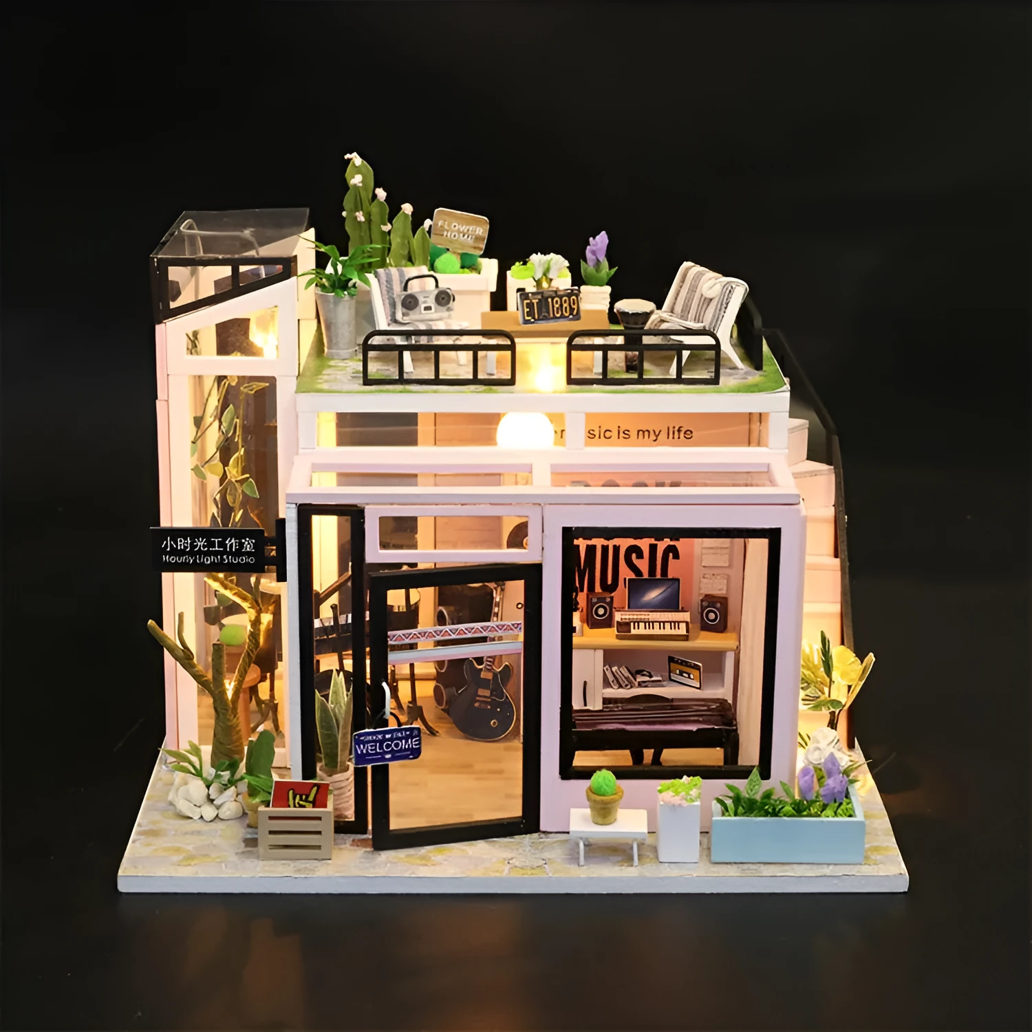 Small Time Studio handmade wooden toy cottage building model with flash function in M903 English version