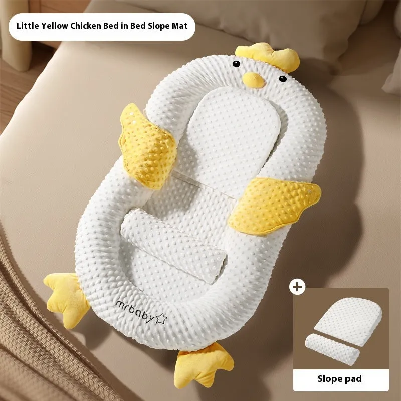 Foldable newborn baby sleeping slope mattress in Little Dragon design for reflux relief on soft fabric