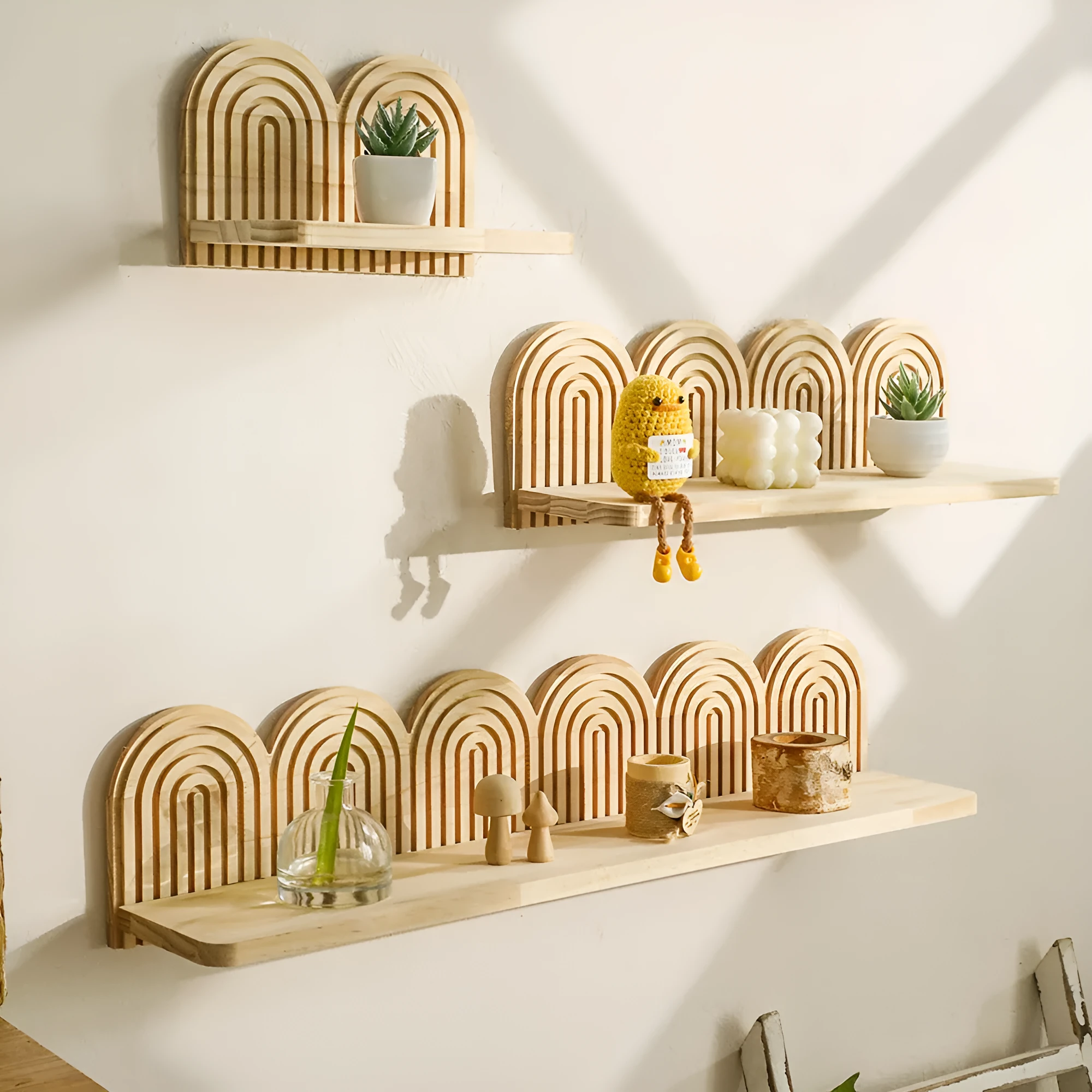 Solid wood wall-mounted flower pot storage rack with multiple layers for plant display