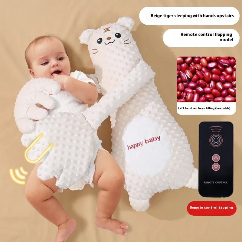 Infant exhaust pillow with remote controlled soothing hand in yellow giraffe design for baby sleep comfort