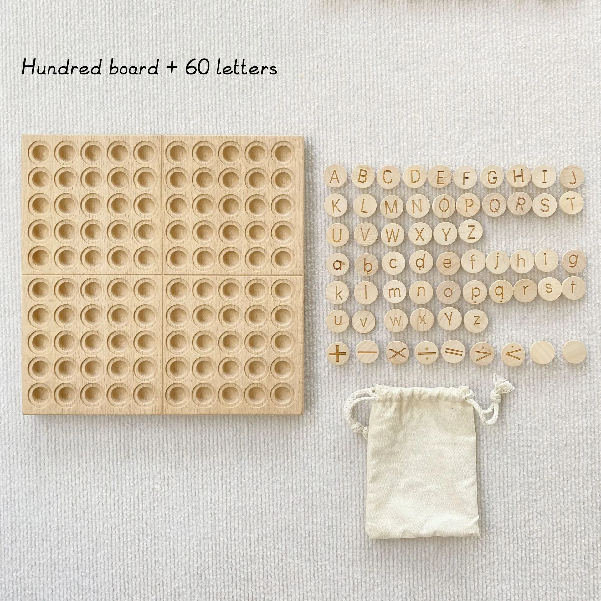 Montessori wooden hundred board with number tiles for children aged 3-6 years