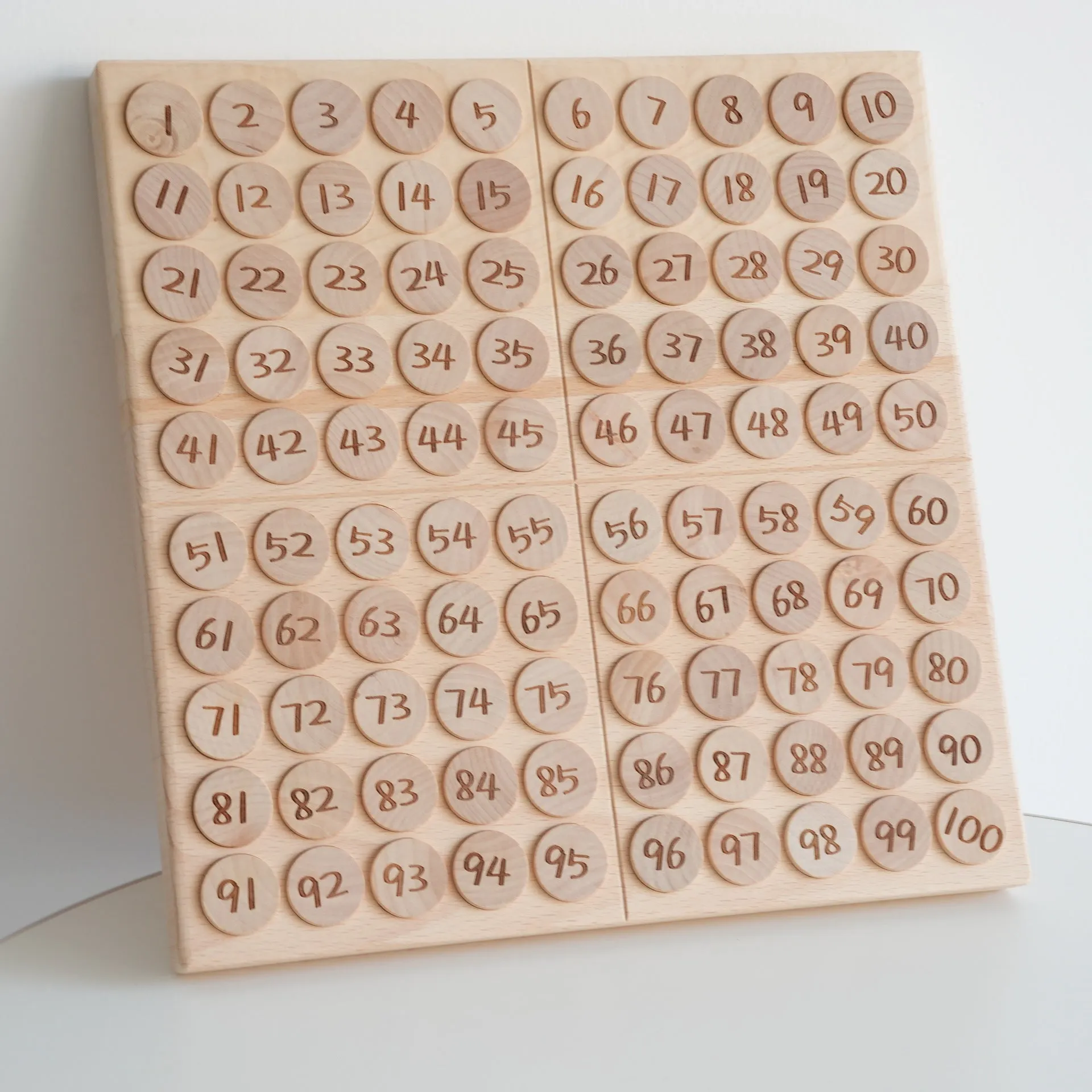 Montessori wooden hundred board with number tiles for children aged 3-6 years