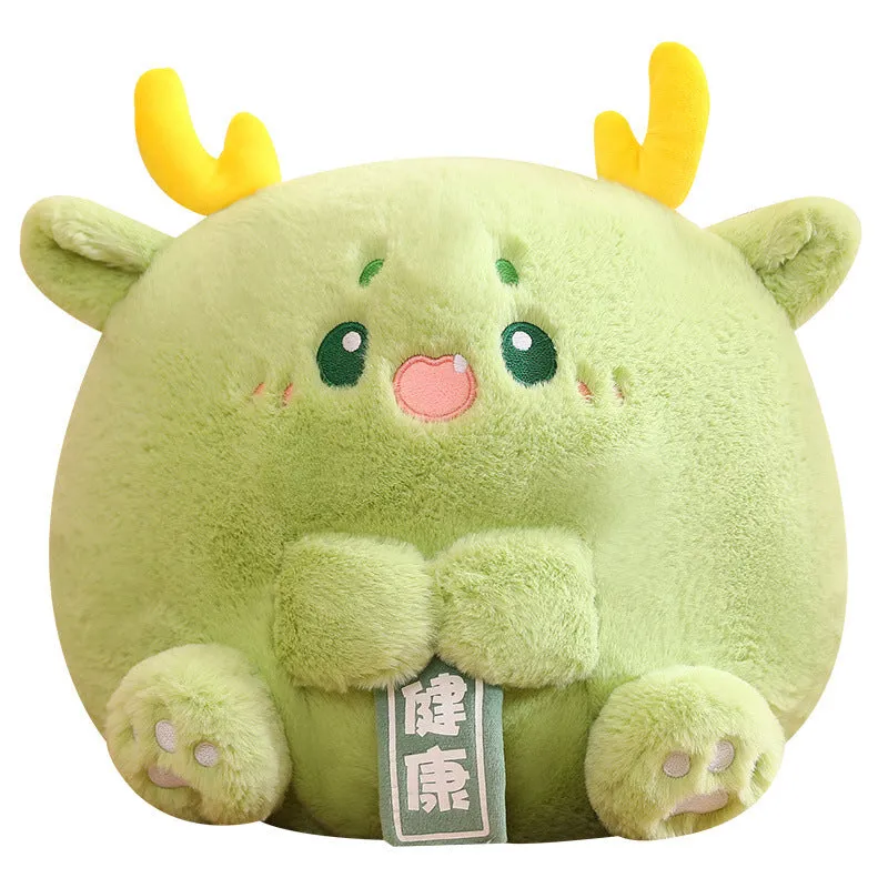 Cute dragon group plush doll toy in green with PP cotton filling, 28cm height, short plush fabric, white background