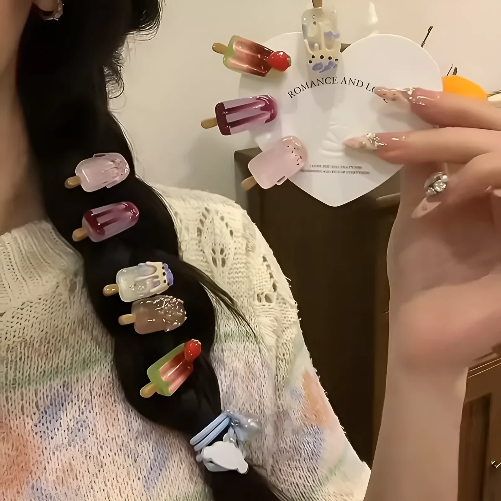 Cartoon ice cream design resin barrette hair clip in pink colour