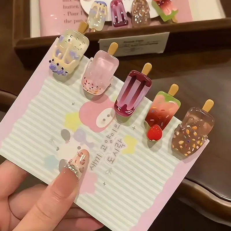 Cartoon ice cream design resin barrette hair clip in pink colour