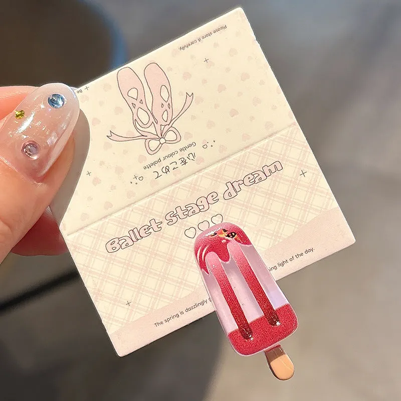 Cartoon ice cream design resin barrette hair clip in pink colour