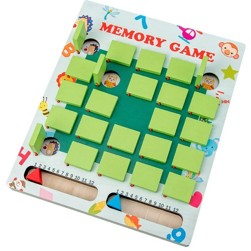 Children's wooden pattern memory chess board with colourful pieces for cognitive training