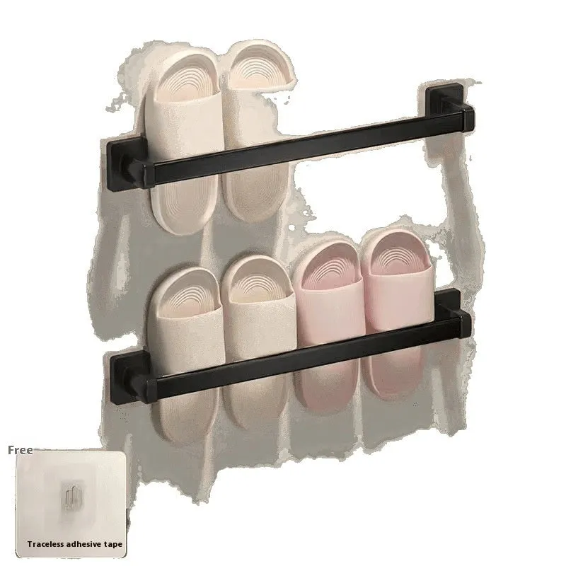 Nordic style carbon steel wall-mounted slipper rack with a seat in a white finish