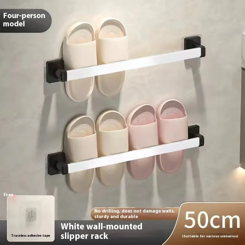 Nordic style carbon steel wall-mounted slipper rack with a seat in a white finish