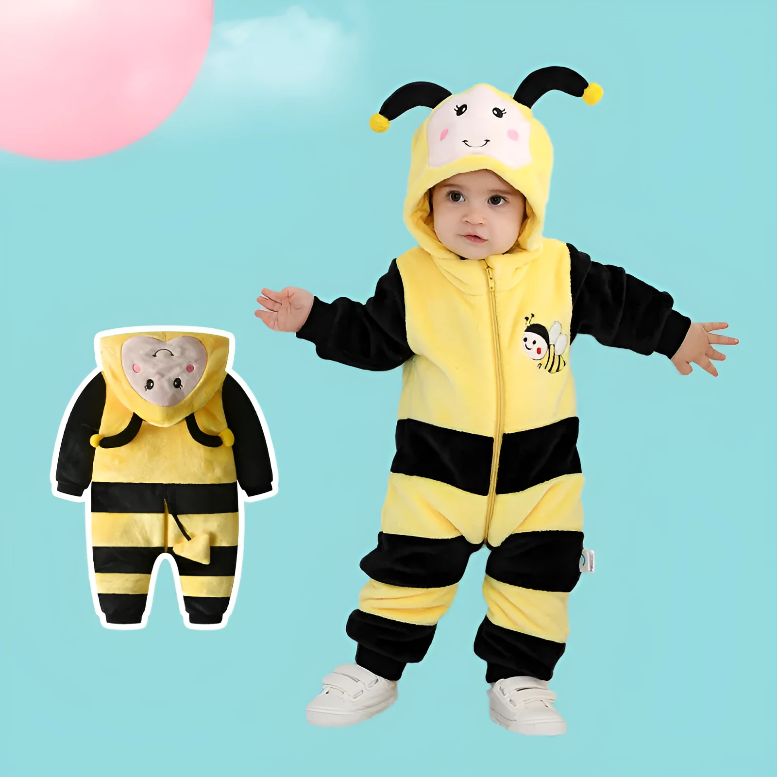 Children's acetate fibre long sleeve romper in DD6185 yellow on a white background