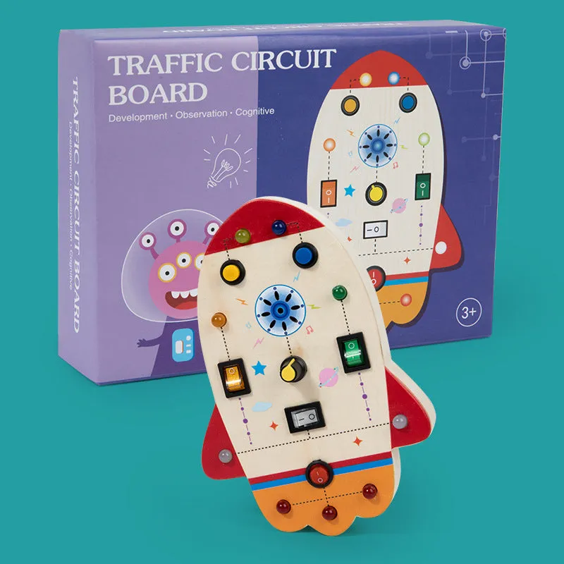 Wooden animal simulation circuit board educational toy for children 4-6 years, 21.5x18x5.5cm, showing Bear style front view in colour box packaging