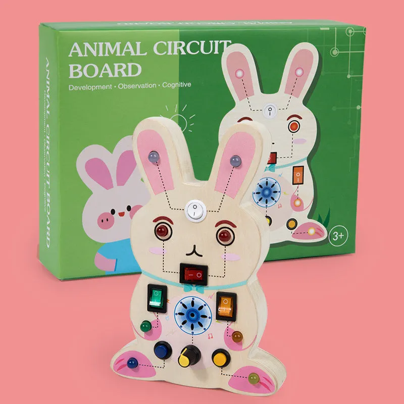 Wooden animal simulation circuit board educational toy for children 4-6 years, 21.5x18x5.5cm, showing Bear style front view in colour box packaging