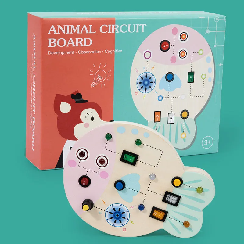 Wooden animal simulation circuit board educational toy for children 4-6 years, 21.5x18x5.5cm, showing Bear style front view in colour box packaging