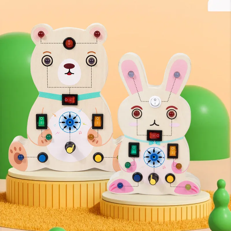 Wooden animal simulation circuit board educational toy for children 4-6 years, 21.5x18x5.5cm, showing Bear style front view in colour box packaging