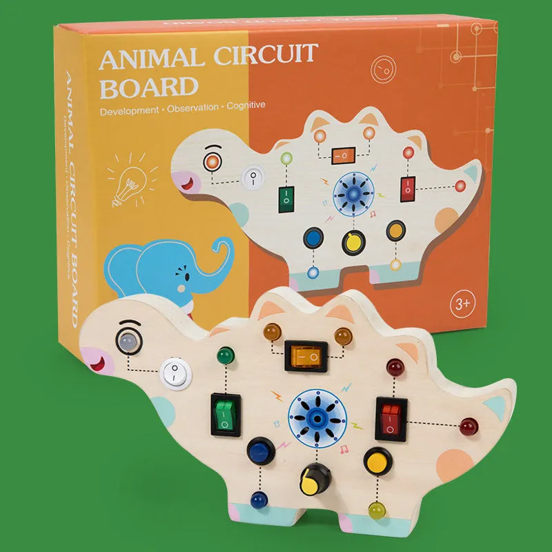 Wooden animal simulation circuit board educational toy for children 4-6 years, 21.5x18x5.5cm, showing Bear style front view in colour box packaging