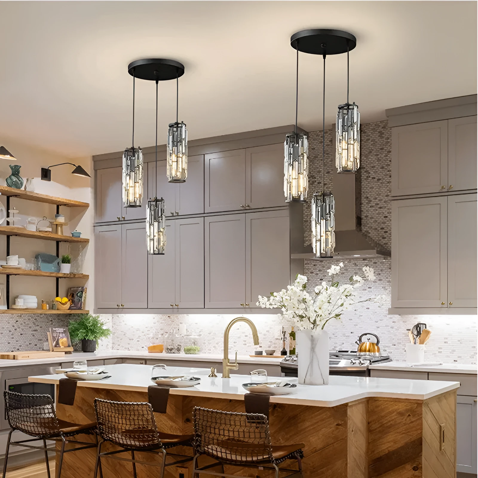 Industrial style LED single head droplight in black, chrome, or gold finish for bedside or restaurant lighting